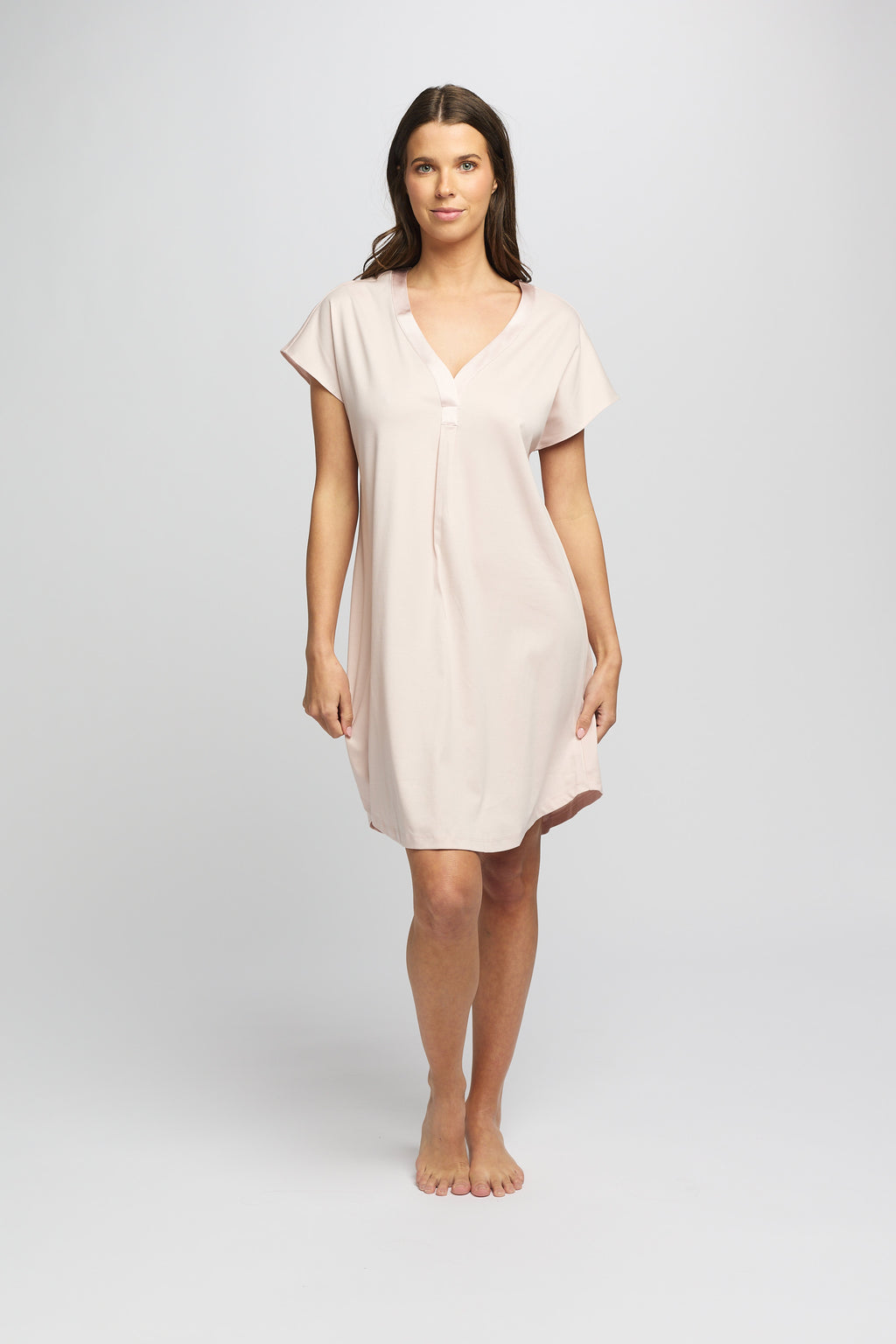 Supima Cotton Silk Trim V Neck Nightie - Pink