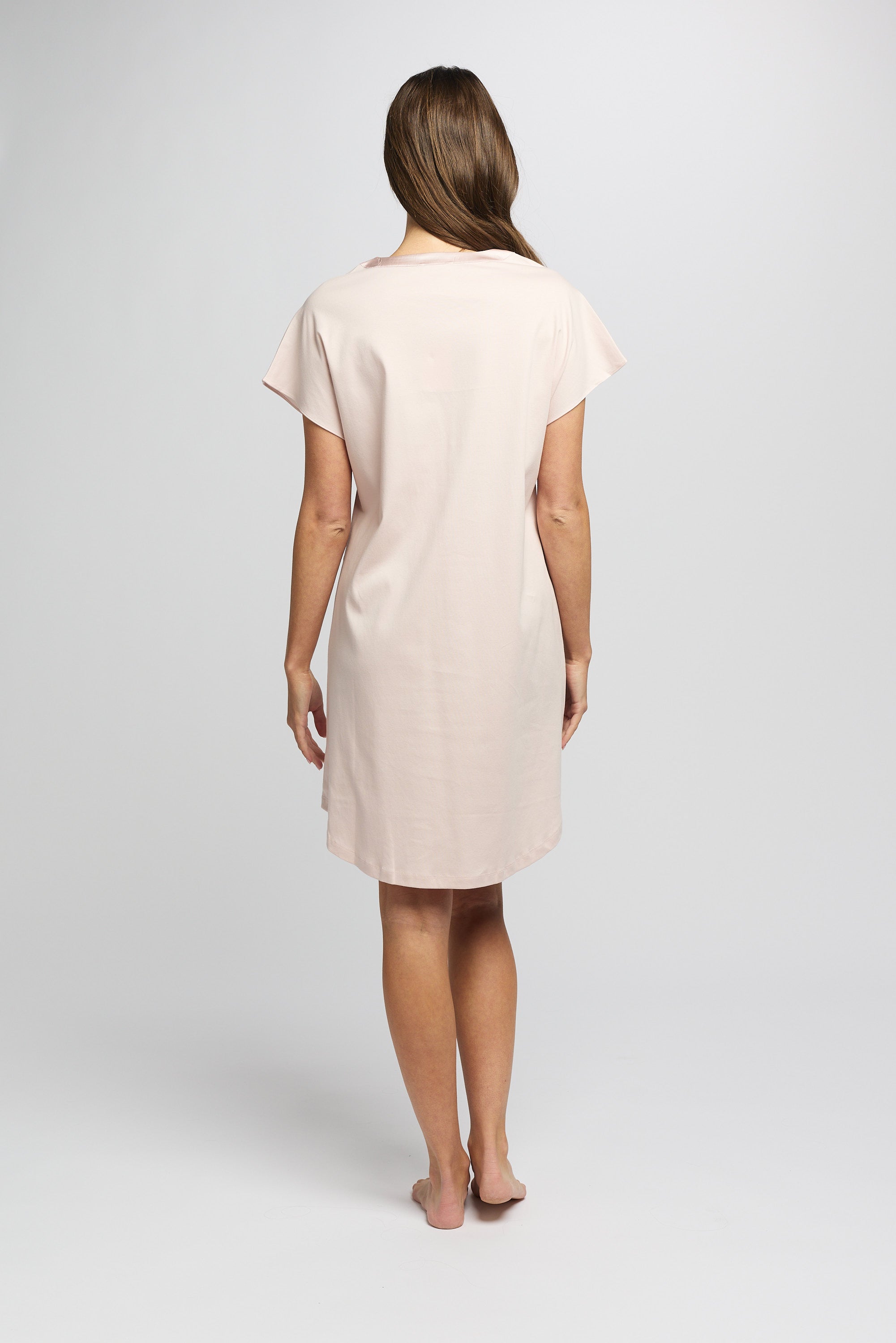 Supima Cotton Silk Trim V Neck Nightie - Pink