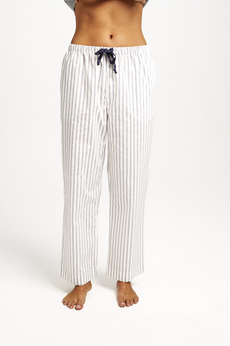 Stripe Cotton Sateen Pant Navy