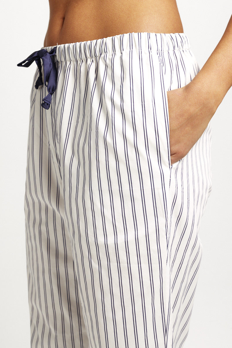 Stripe Cotton Sateen Pant Navy