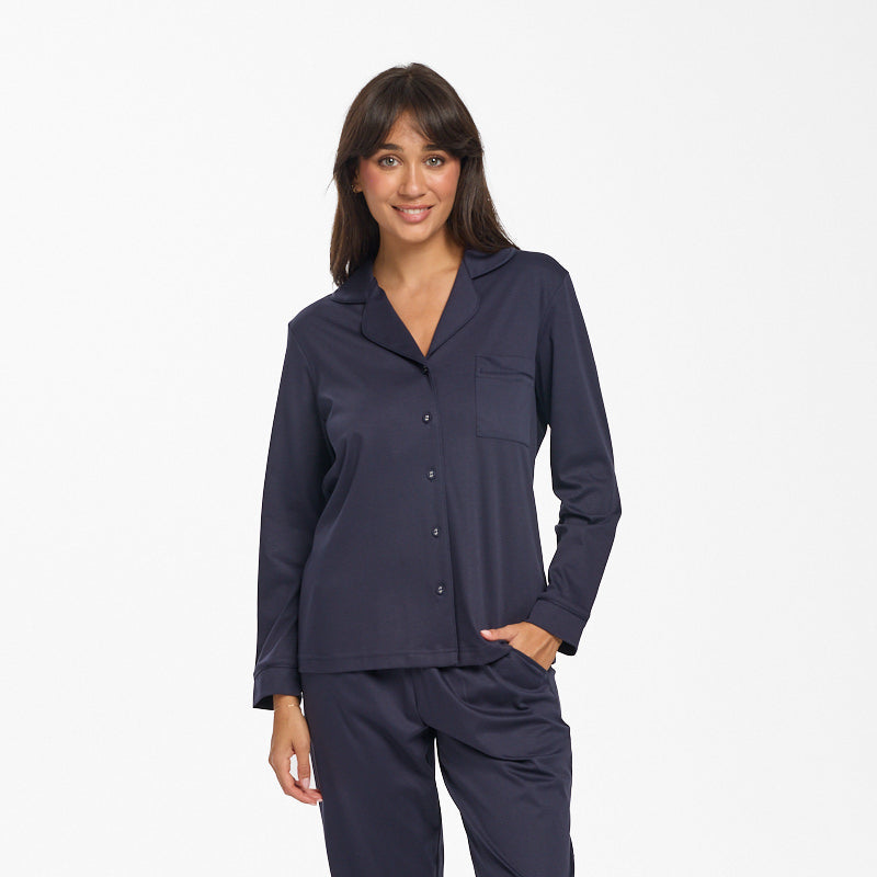Supima Cotton Piped PJ Top Navy