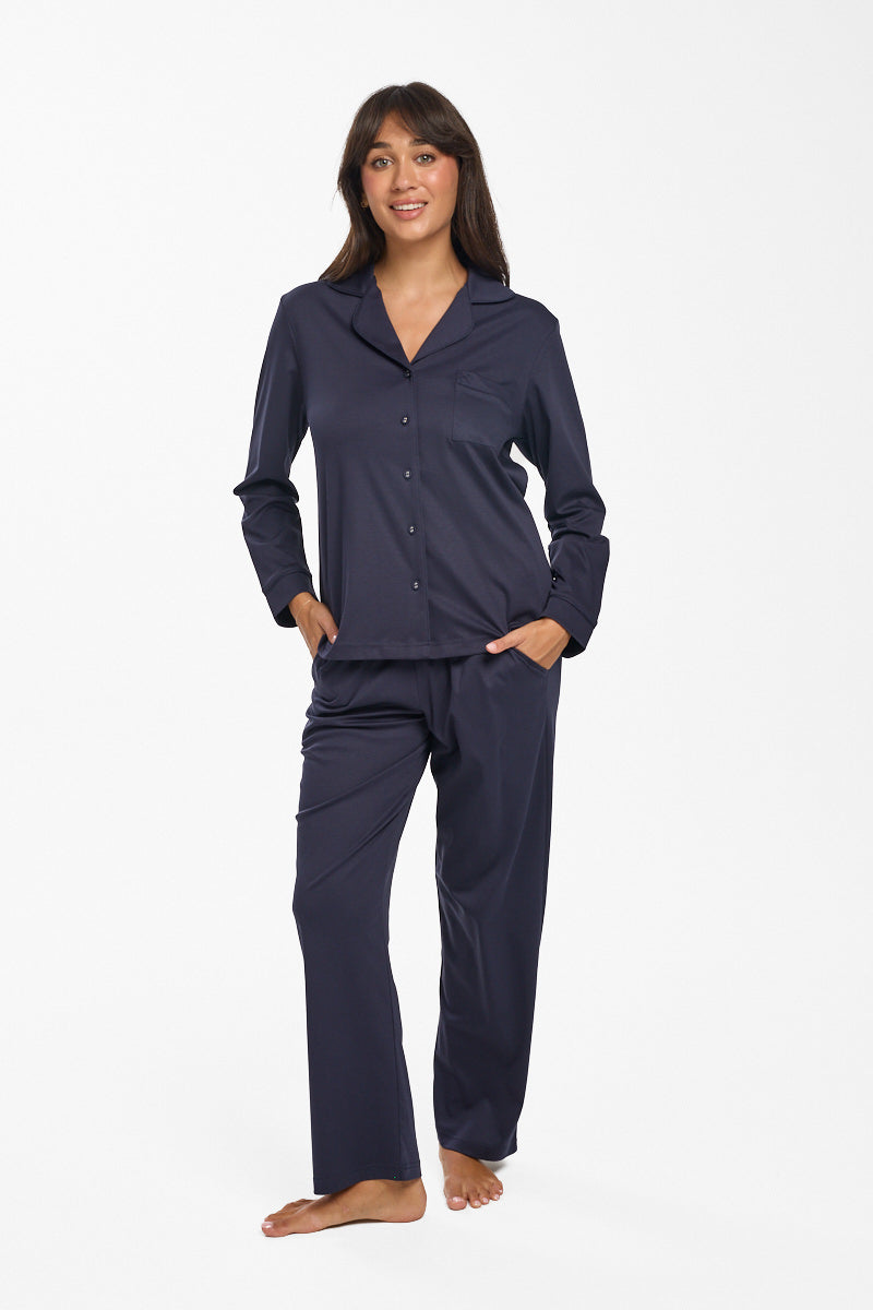 New Supima Cotton Piiped PJ Top Navy