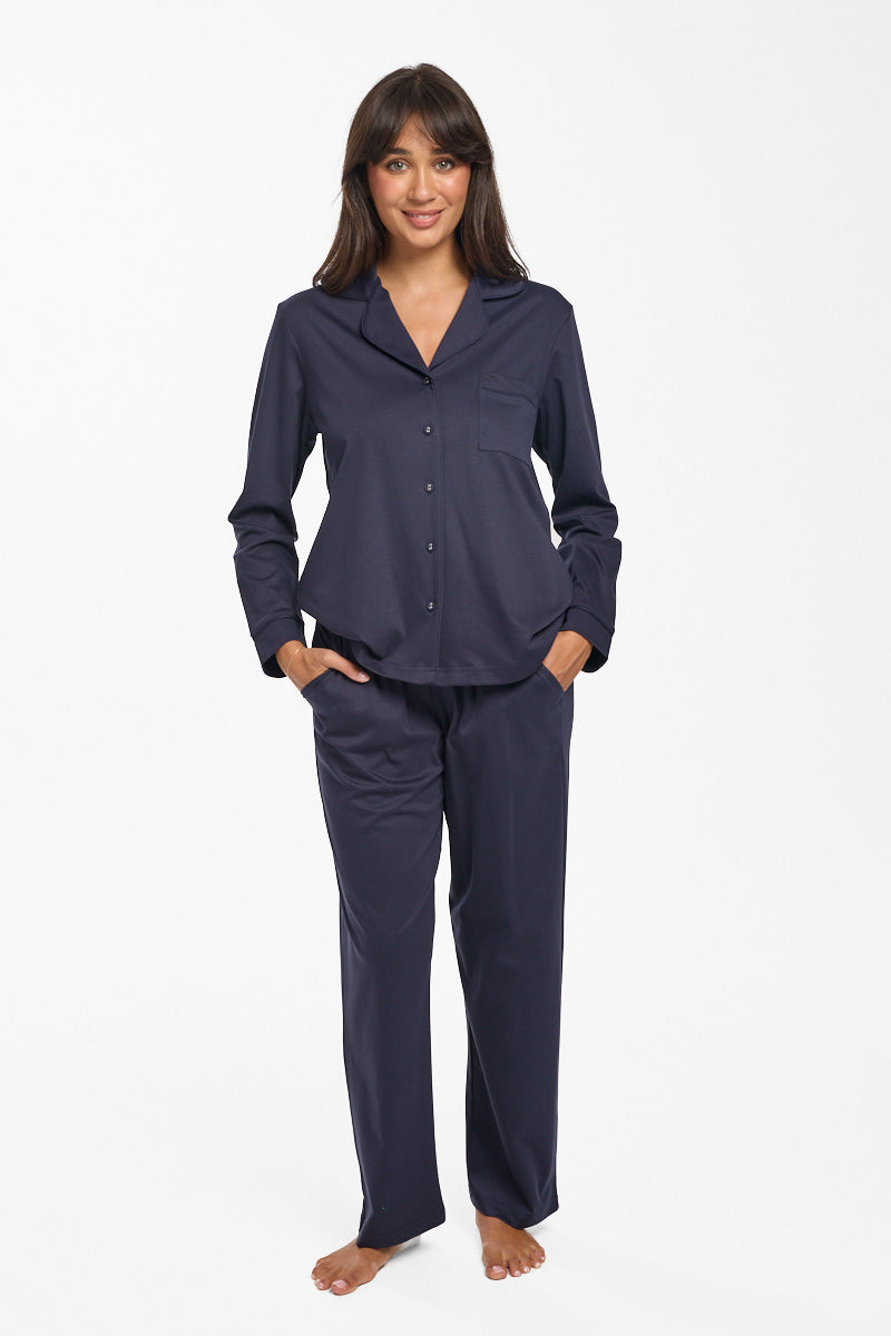 Supima Cotton Piped PJ Top Navy