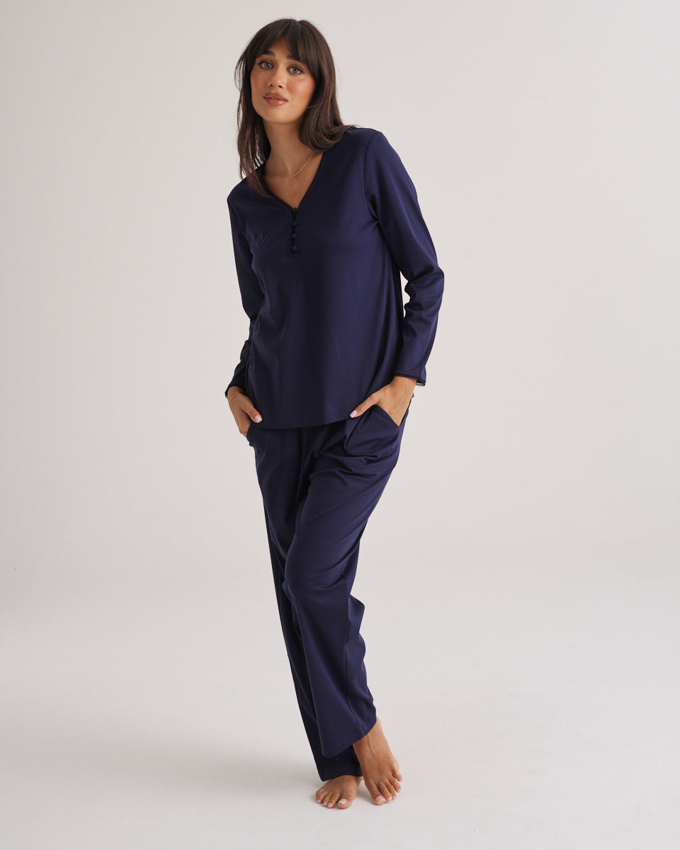 Supima Cotton Lace Trim Top Midnight