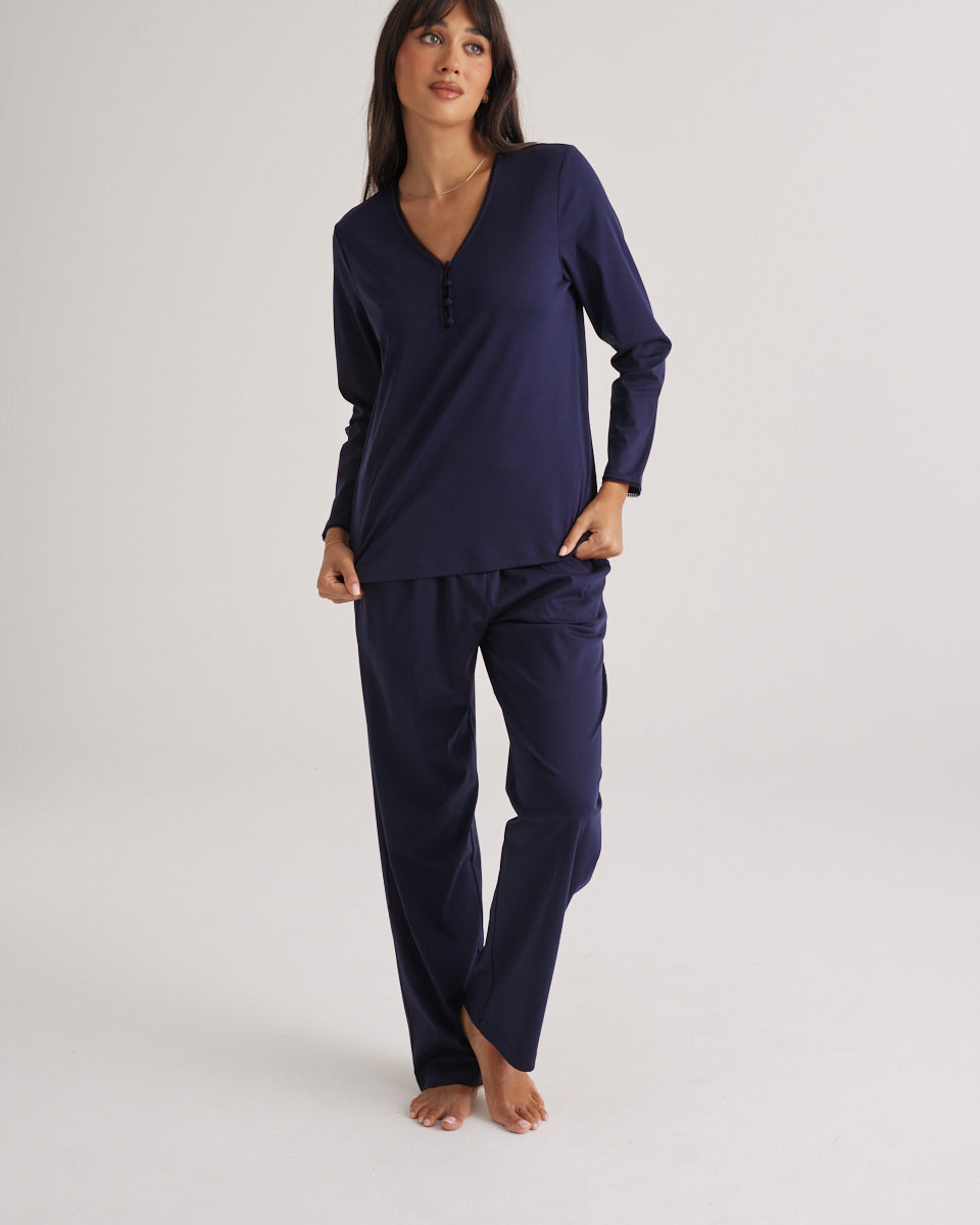 Supima Cotton Lace Trim Top Midnight