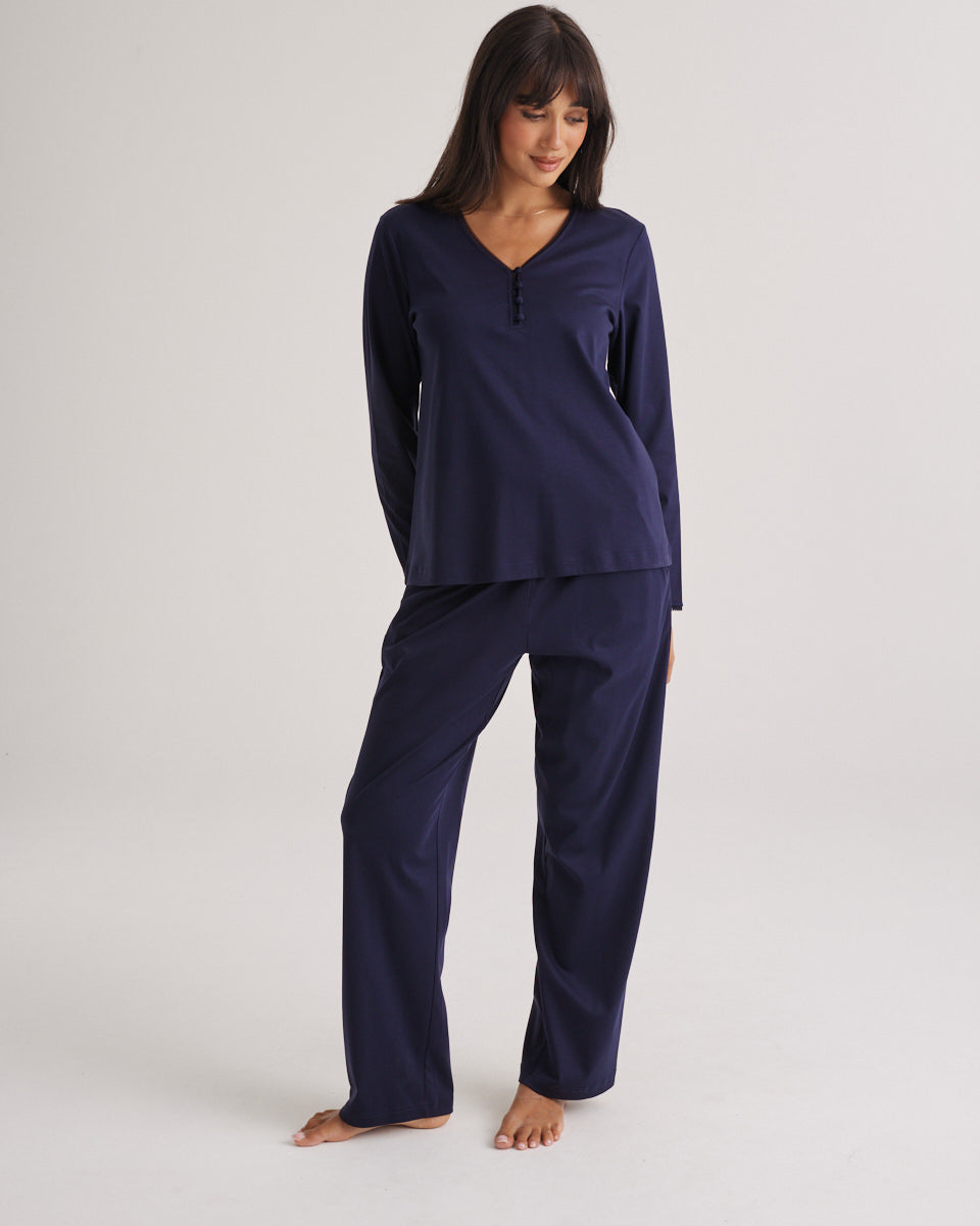 Supima Cotton Lace Trim Top Midnight