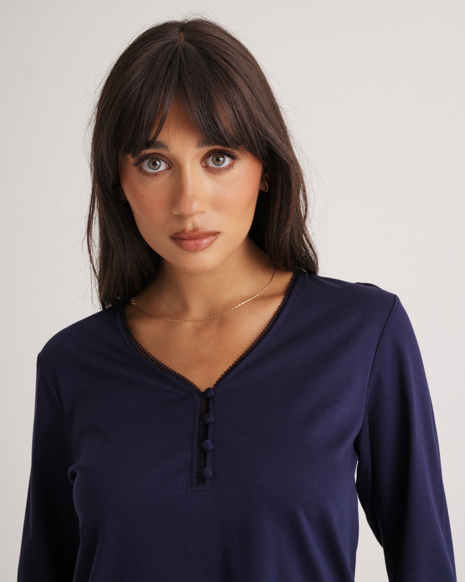 Supima Cotton Lace Trim Top Midnight