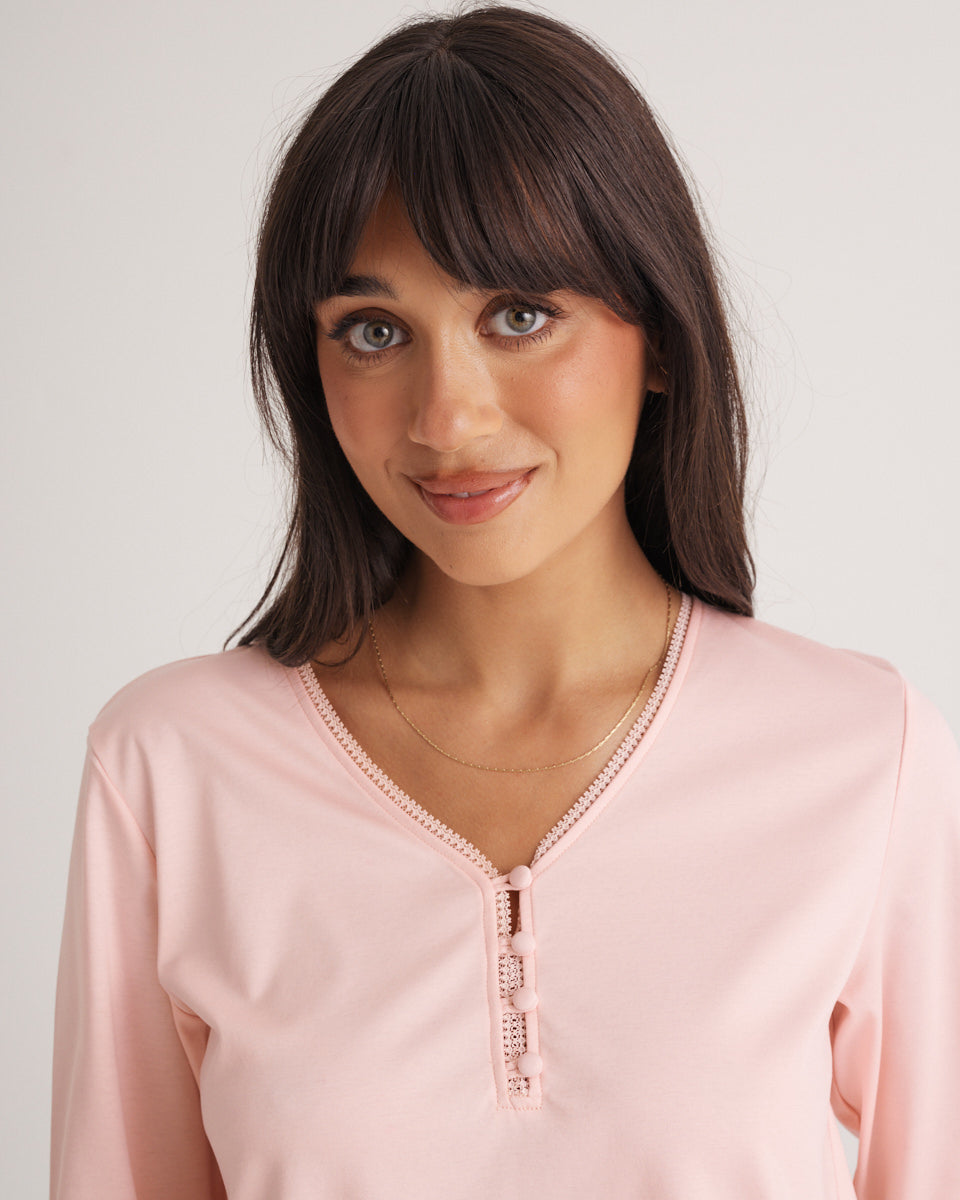 Supima Cotton Lace Trim Top