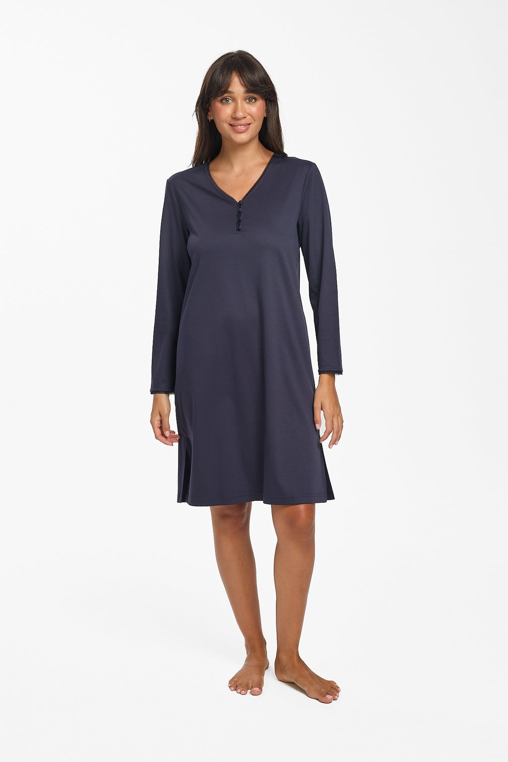 Supima Cotton Lace Trim Nightie Navy