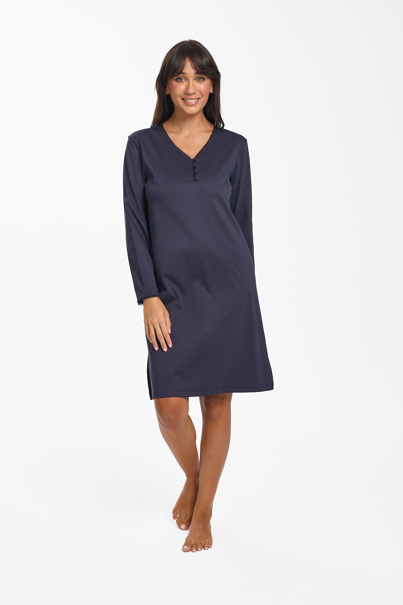 Supima Cotton Lace Trim Nightie Navy