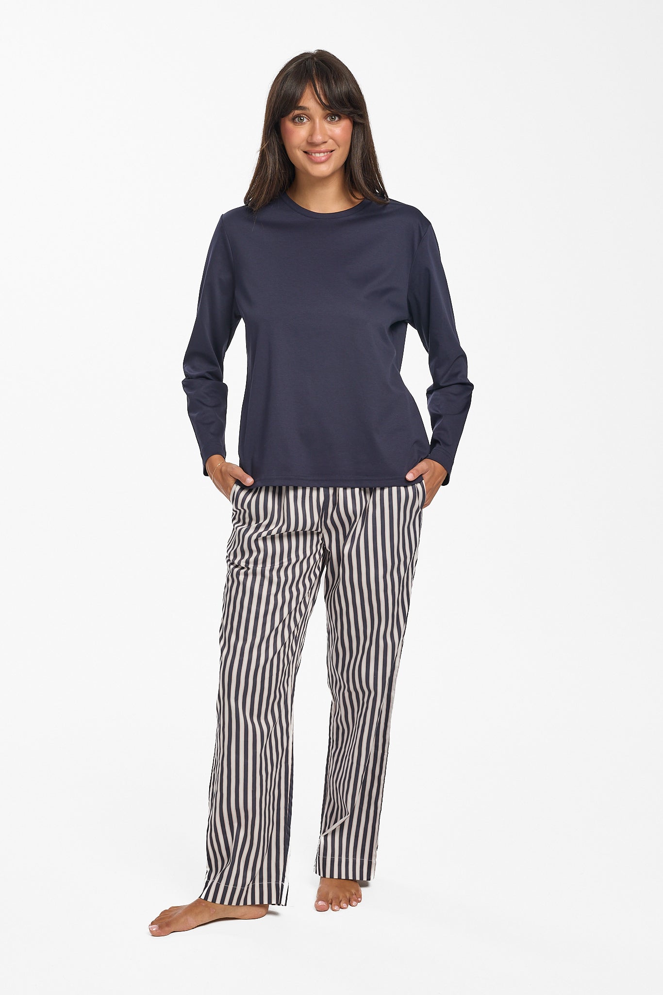 PinStripe Brushed Cotton Pant Navy
