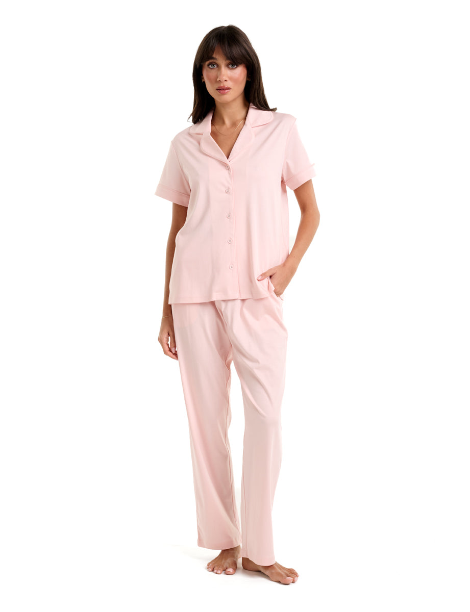 NEW Supima Cotton Piped PJ Short Sleeve Top Rosewater