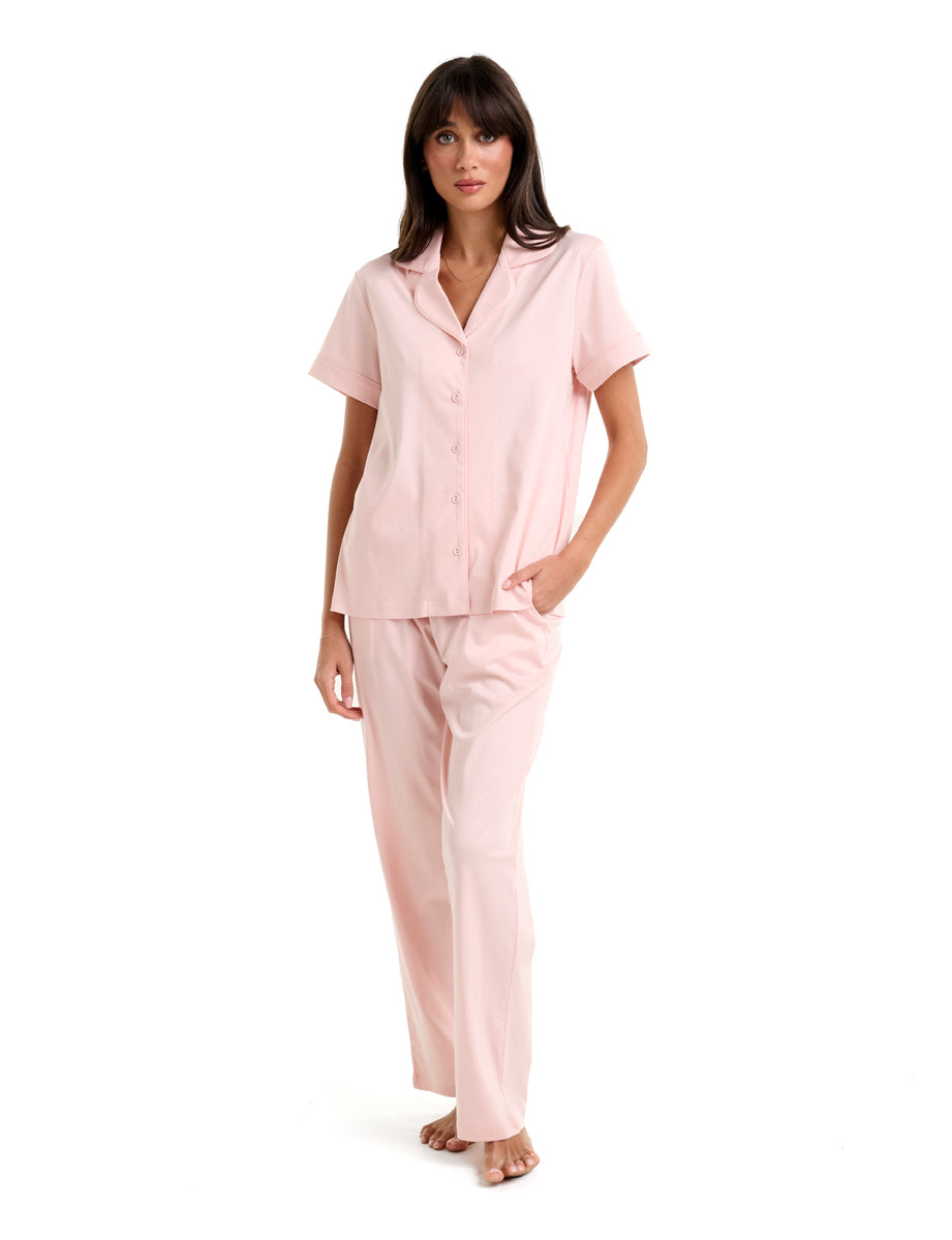 NEW Supima Cotton Piped PJ Short Sleeve Top Rosewater