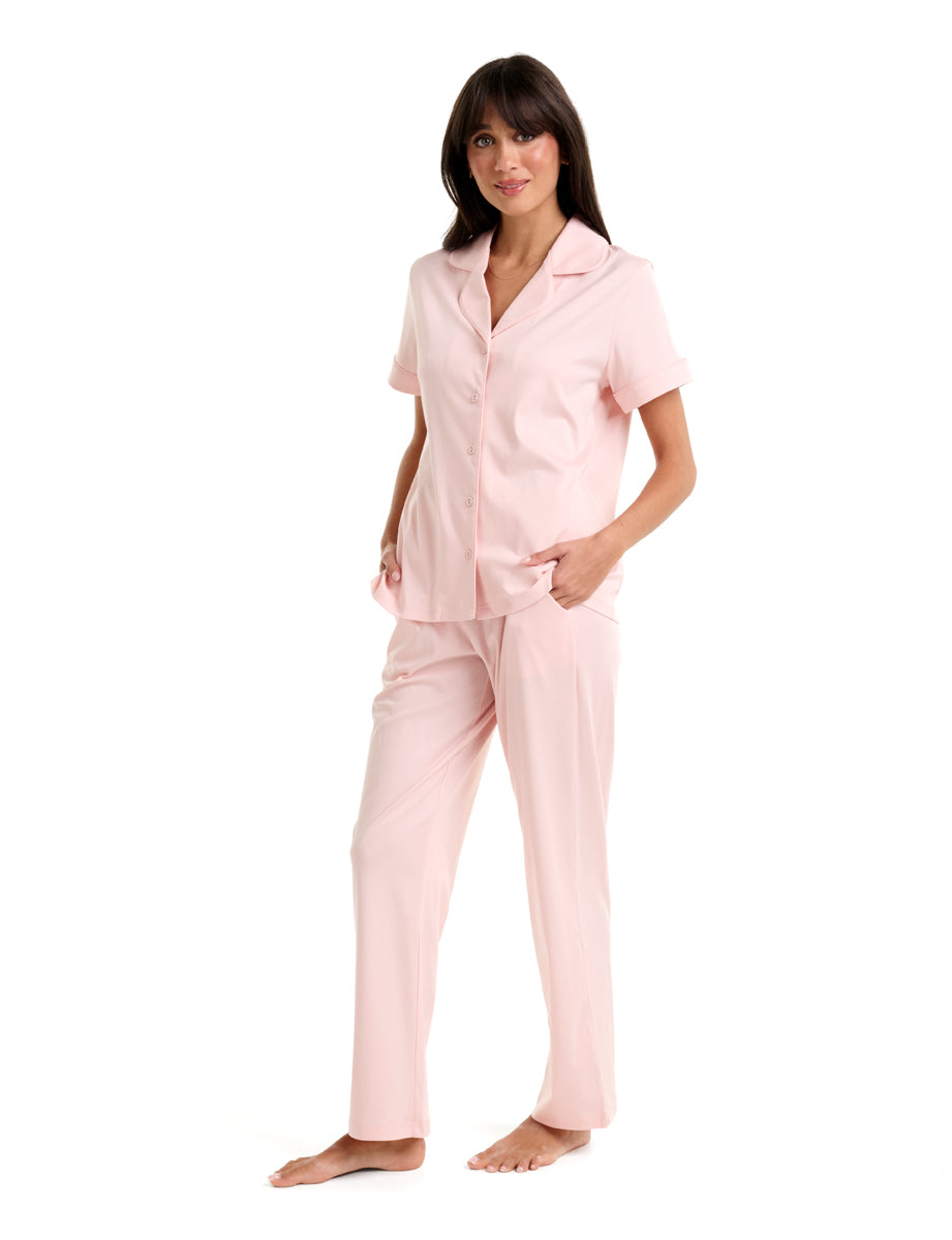 NEW Supima Cotton Piped PJ Short Sleeve Top Rosewater