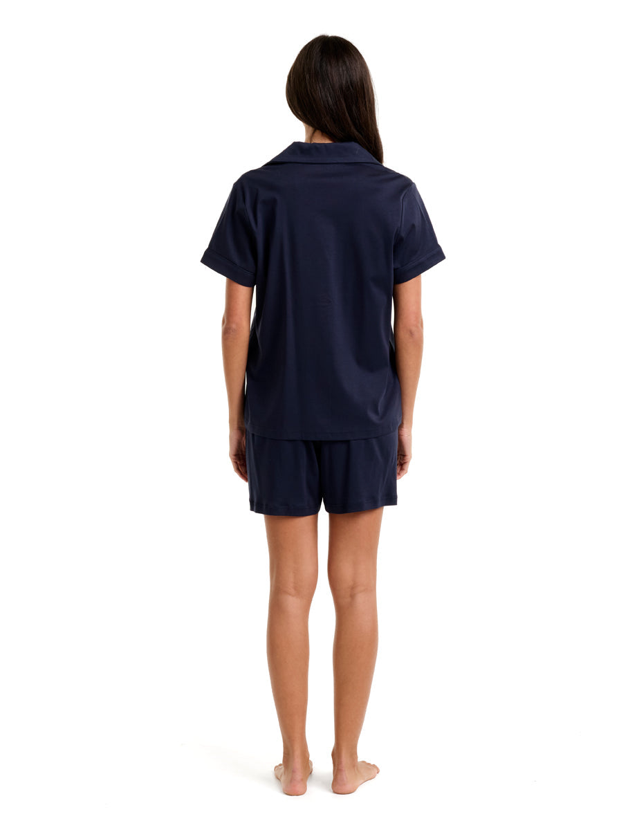 NEW Supima Cotton Piped PJ Short Sleeve Top Navy