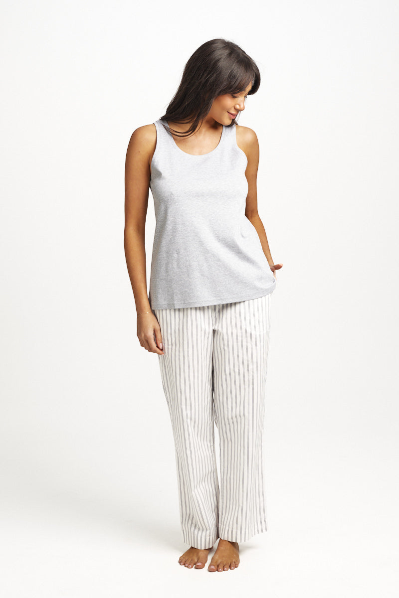 Stripe Cotton Sateen Pant Navy