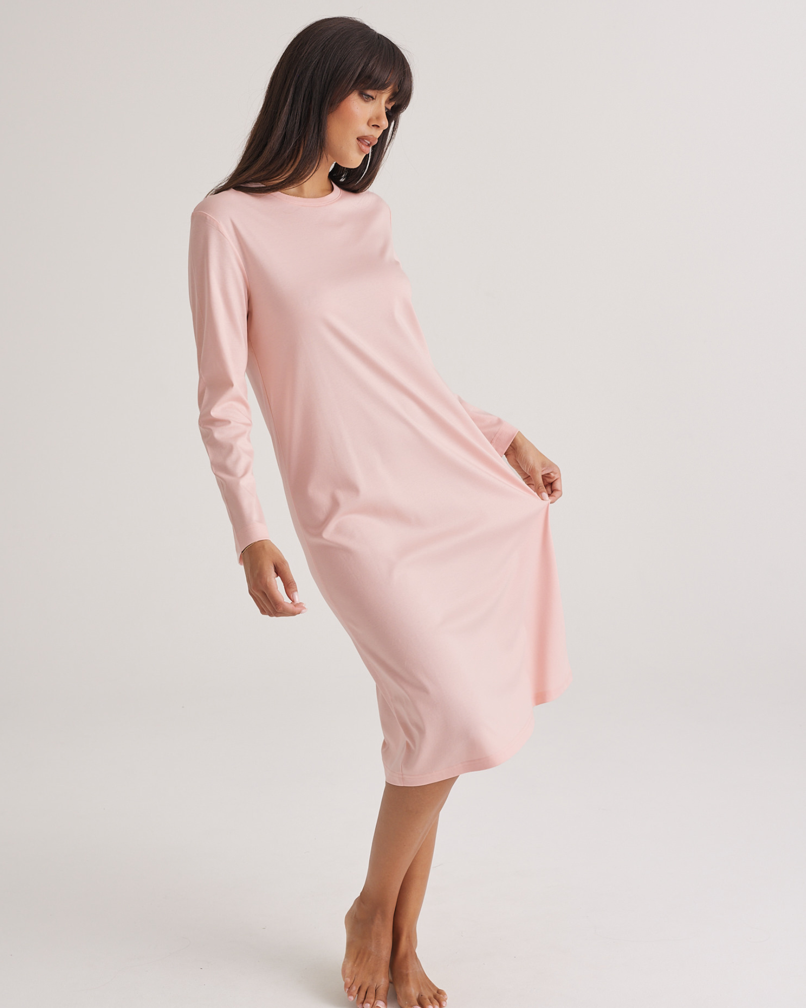 Supima Cotton Long Sleeve Tee Nightie Rosewater