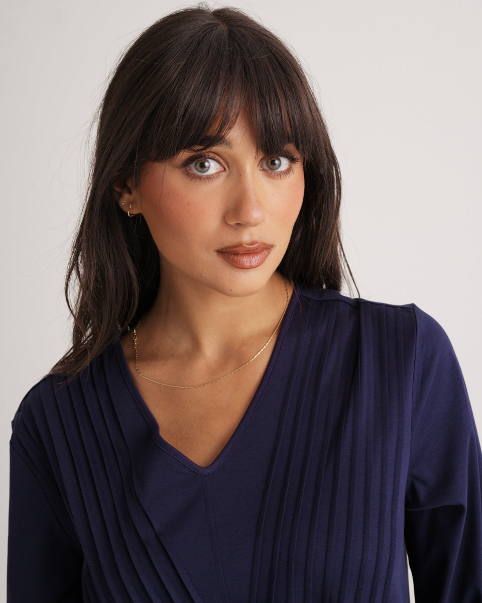 Supima Cotton Long Sleeve Pintuck Nightie Midnight