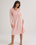 Supima Cotton Long Sleeve Pintuck Nightie Rosewater