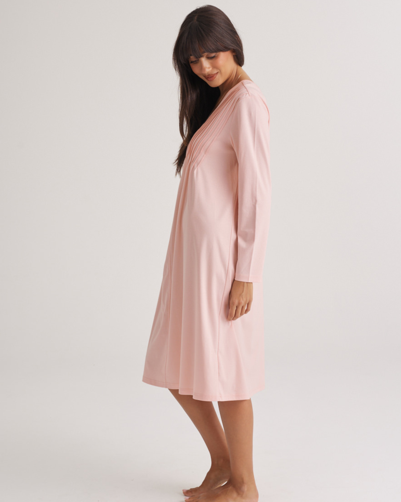 Supima Cotton Long Sleeve Pintuck Nightie Rosewater