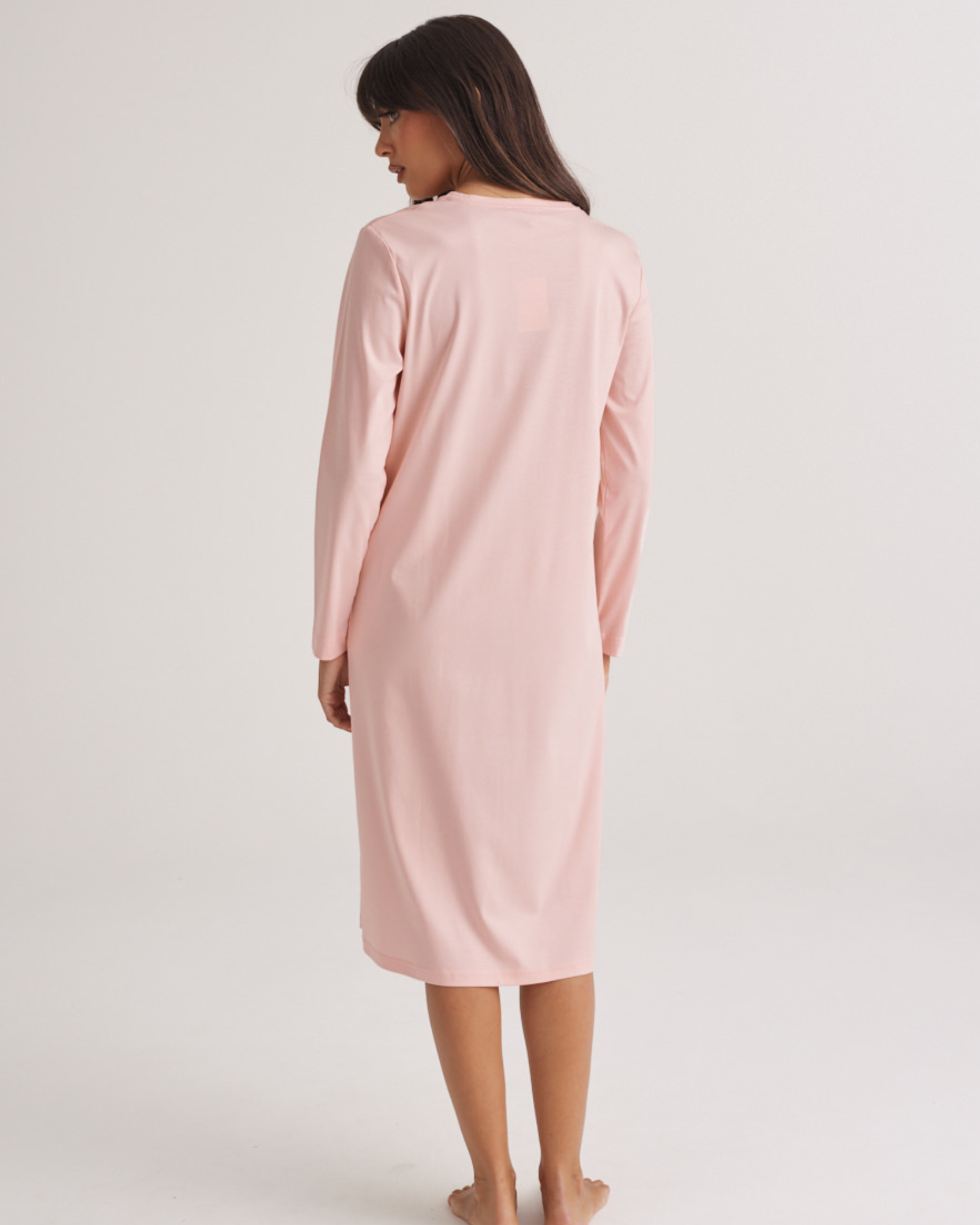 Supima Cotton Long Sleeve Pintuck Nightie Rosewater