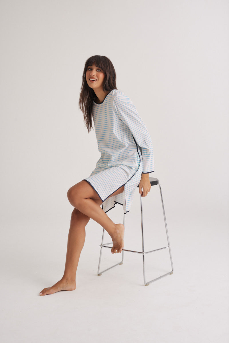 Winter Cotton Long Sleeve Stripe Nightie