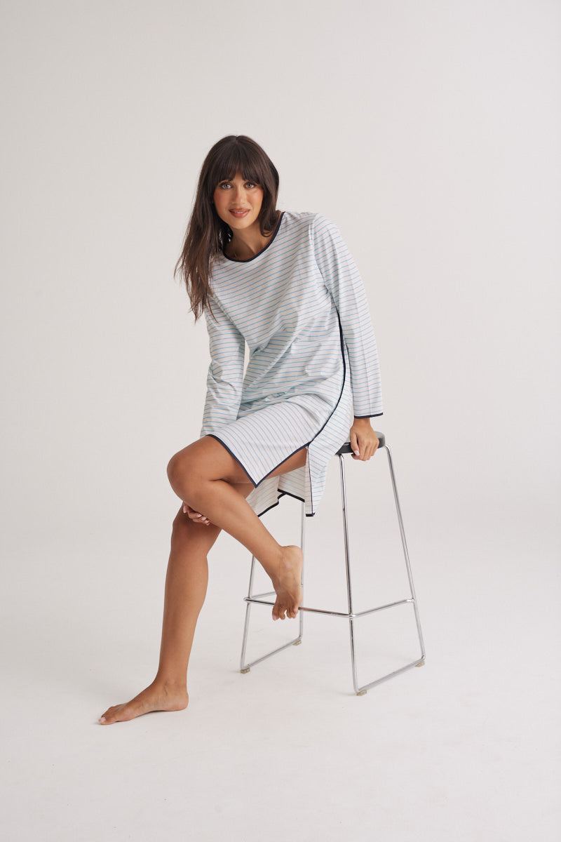Winter Cotton Long Sleeve Stripe Nightie