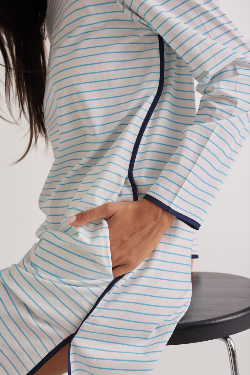 Winter Cotton Long Sleeve Stripe Nightie