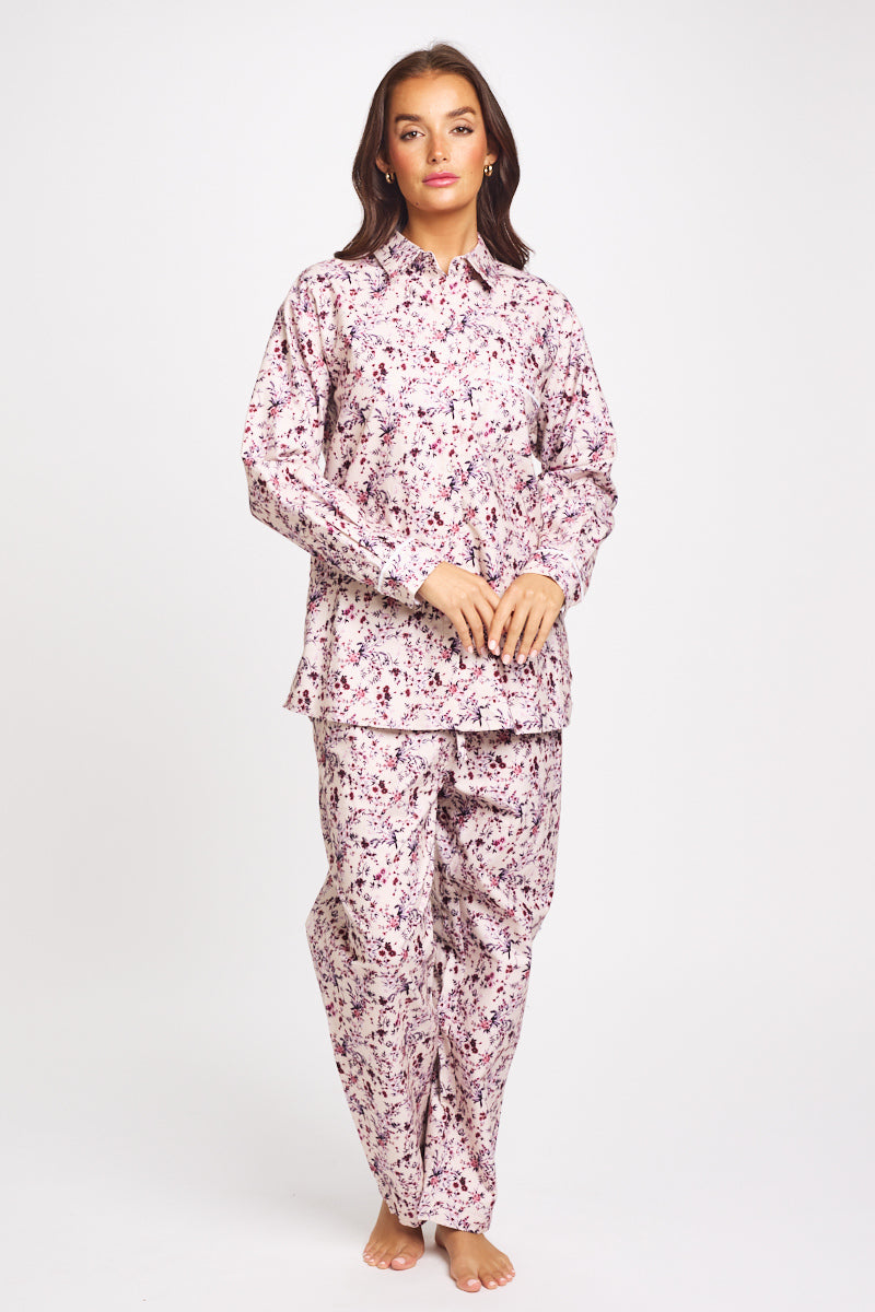 Brushed Cotton PJ Set Floral Bloom
