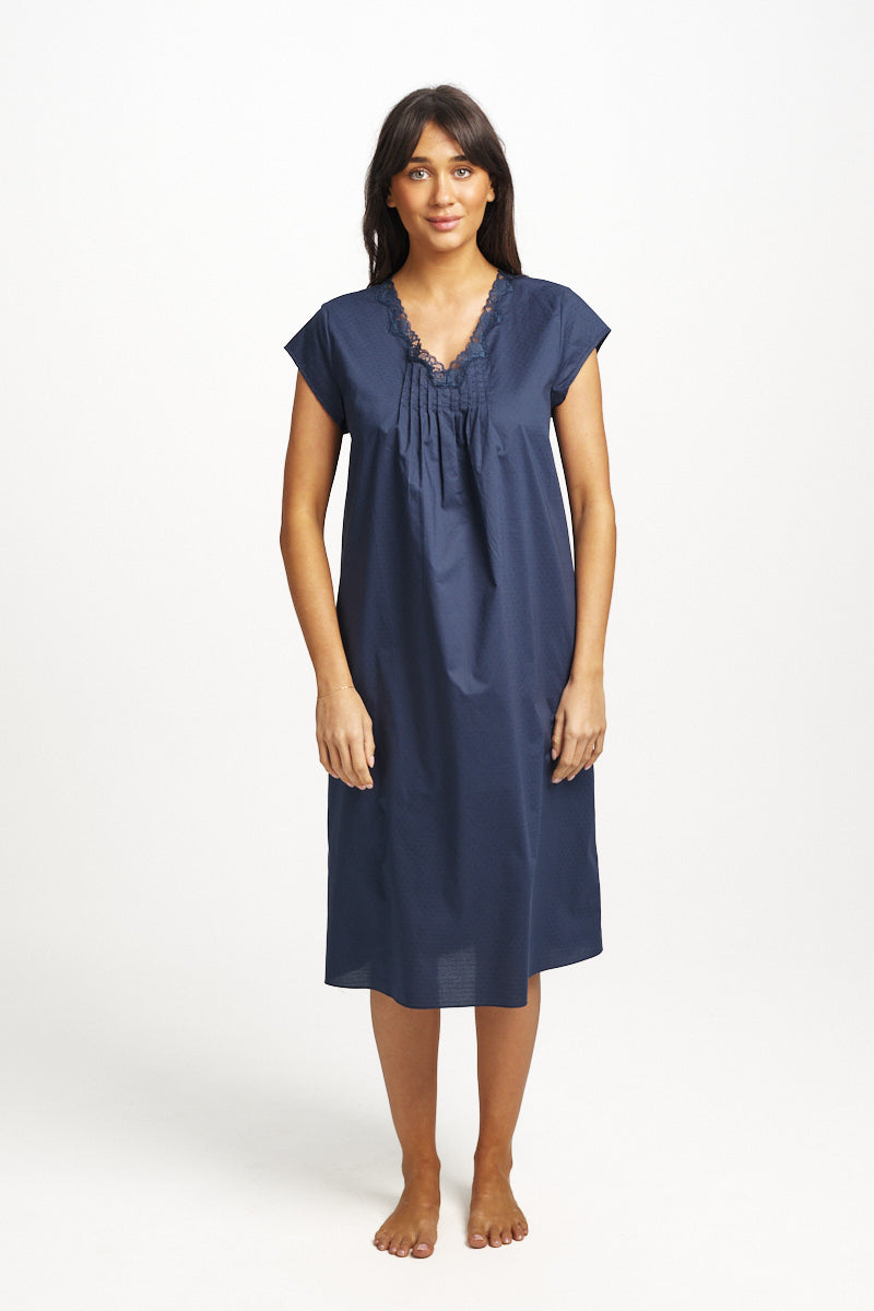 Cotton Spot Cap Sleeve Nightie Navy