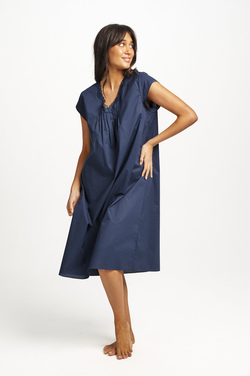 Cotton Spot Cap Sleeve Nightie Navy