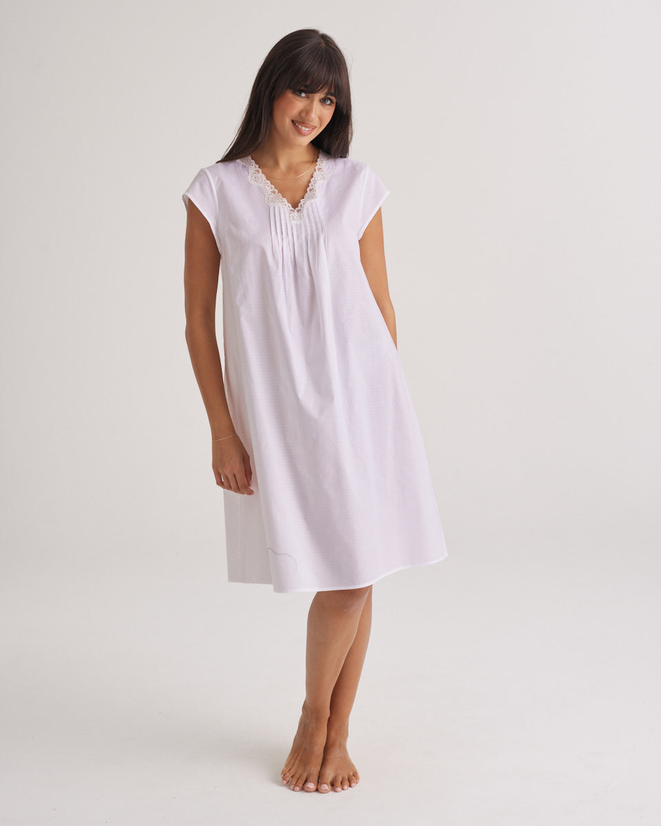 Cotton Spot Cap Sleeve Nightie White