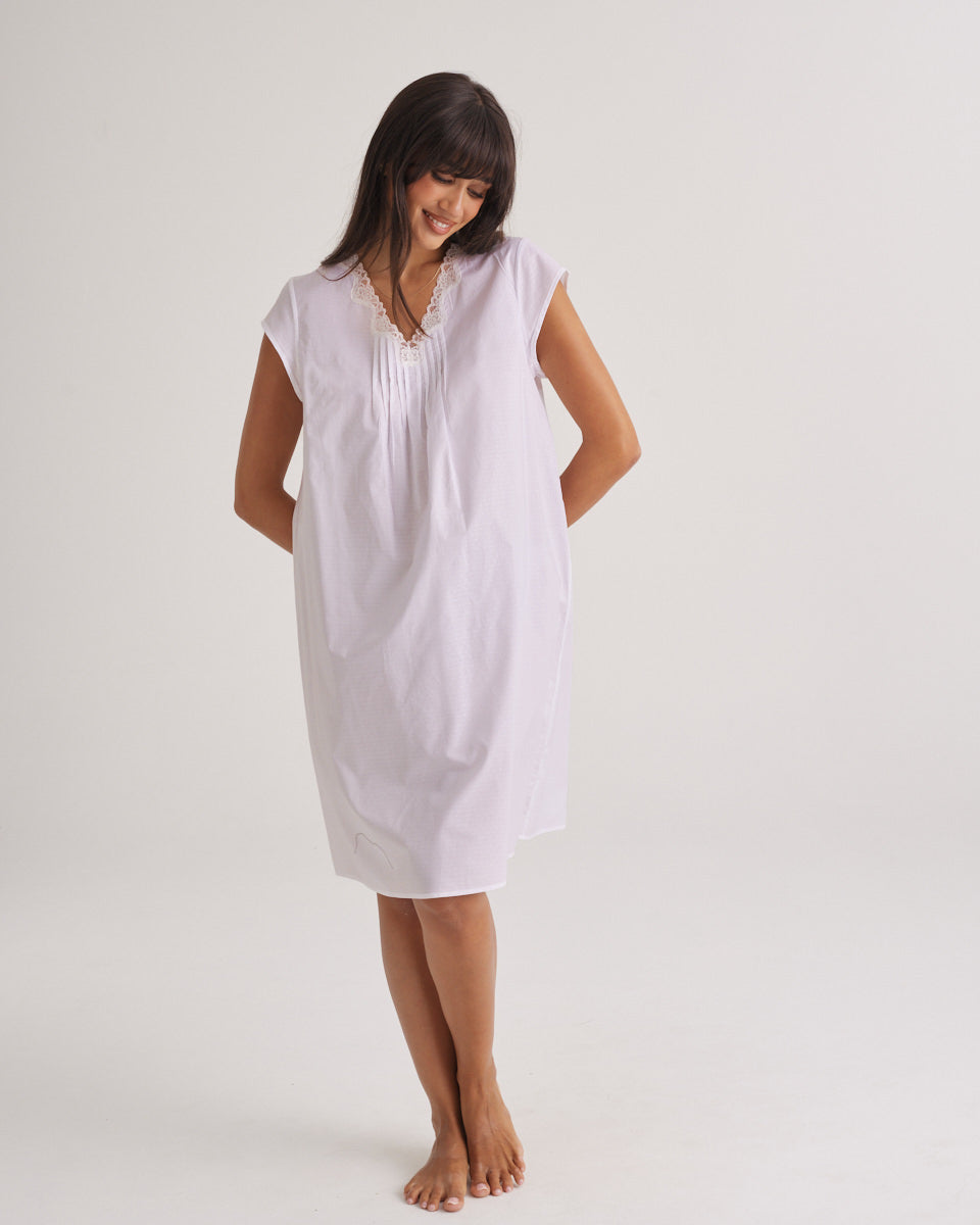 Cotton Spot Cap Sleeve Nightie White