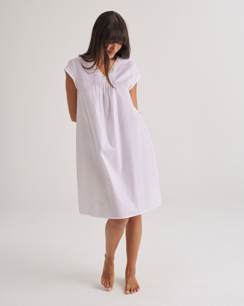 Cotton Spot Cap Sleeve Nightie White
