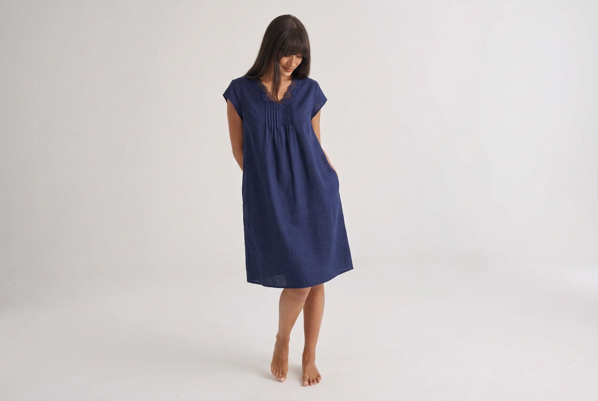Cotton Spot Cap Sleeve Nightie Navy
