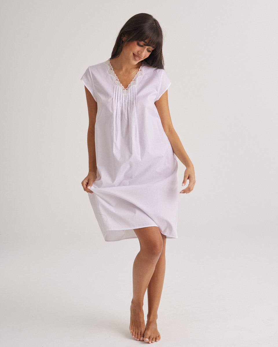 Cotton Spot Cap Sleeve Nightie White