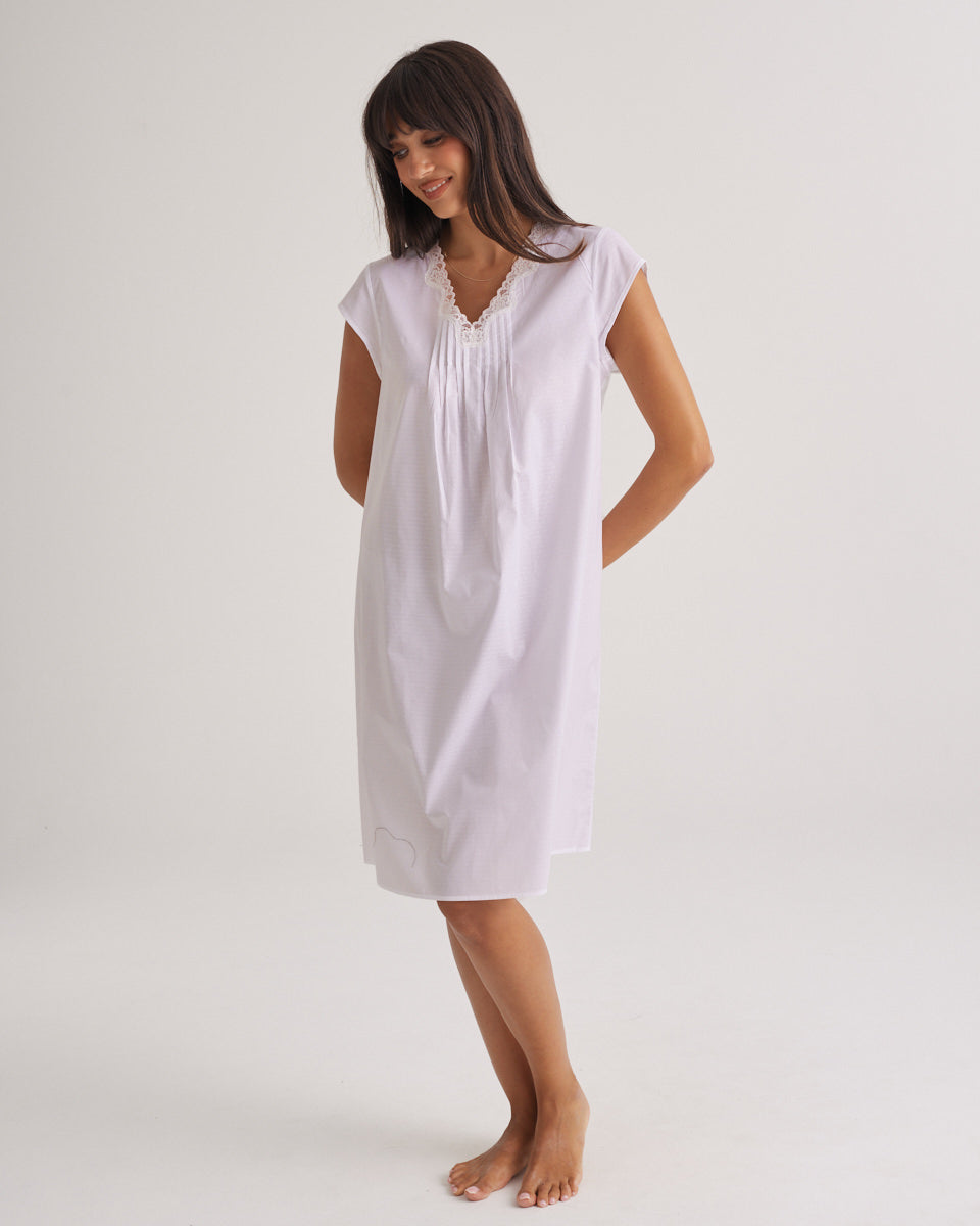 Cotton Spot Cap Sleeve Nightie White