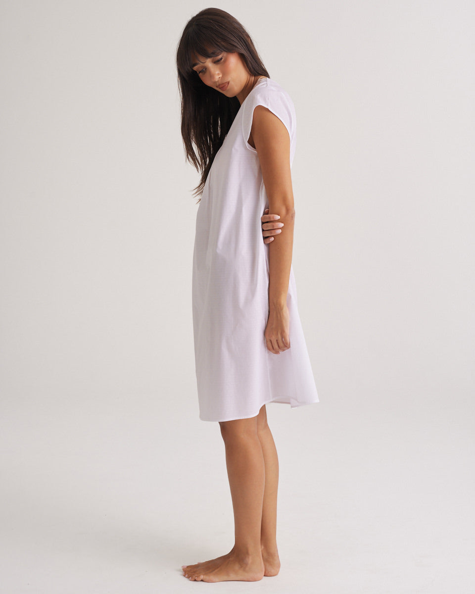 Cotton Spot Cap Sleeve Nightie White