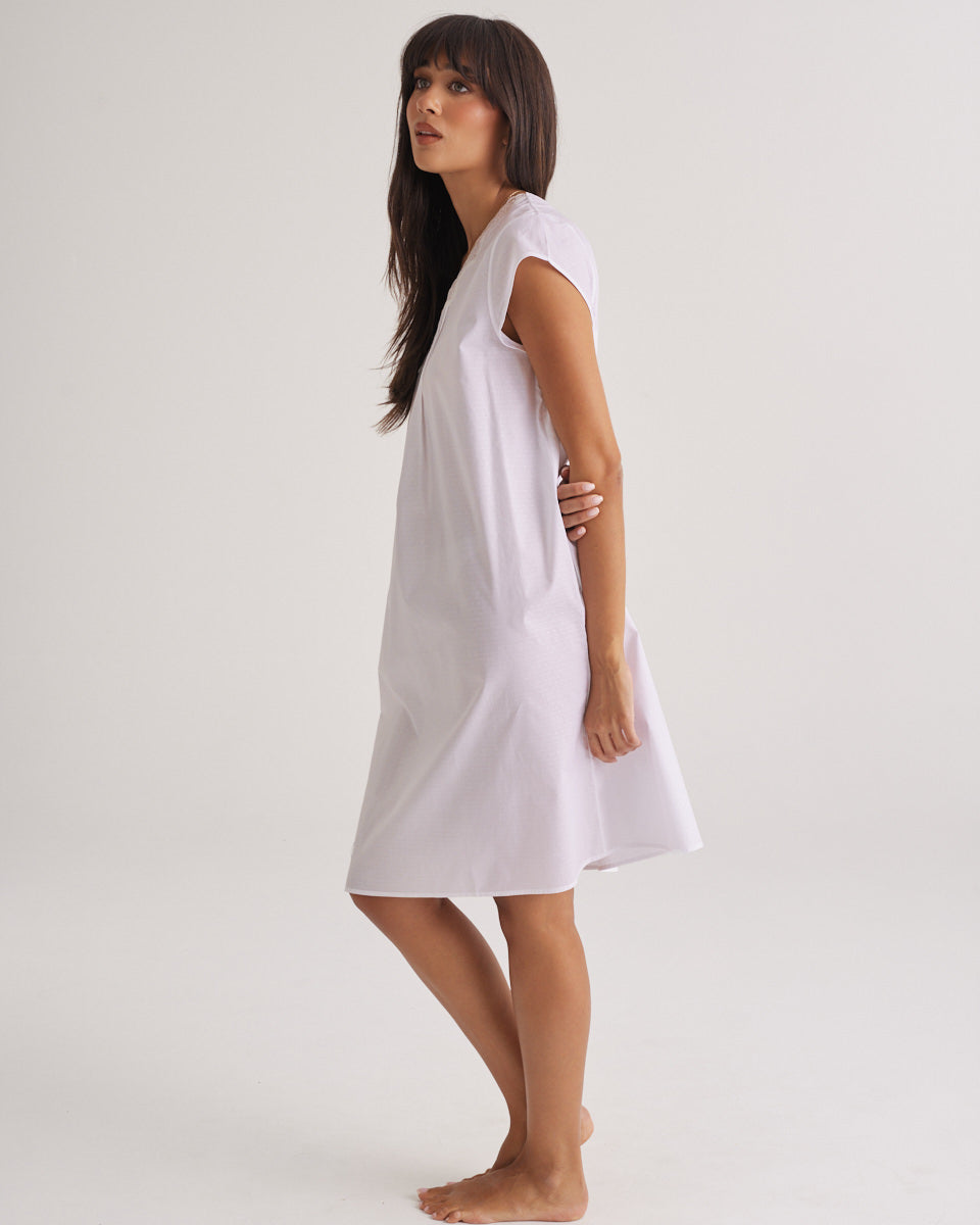 Cotton Spot Cap Sleeve Nightie White