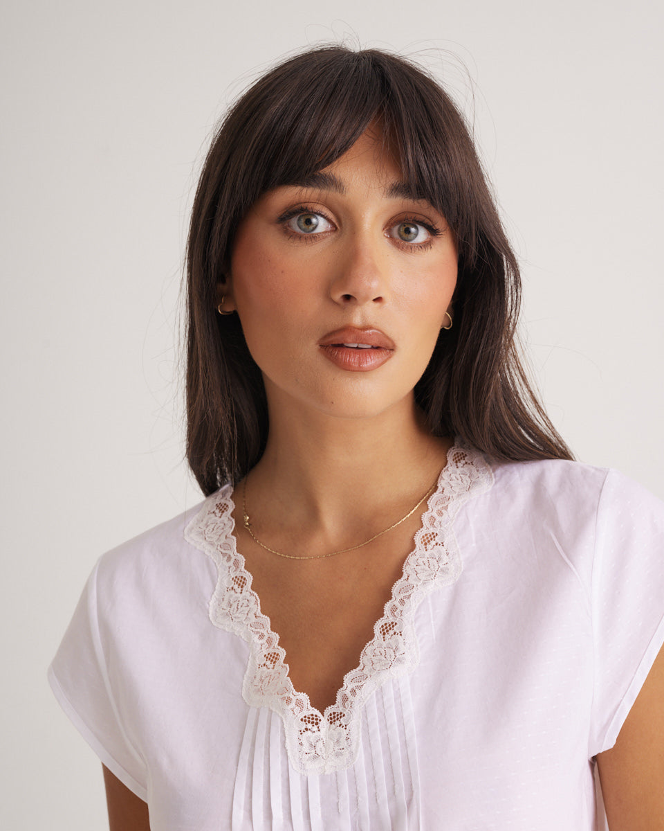 Cotton Spot Cap Sleeve Nightie White