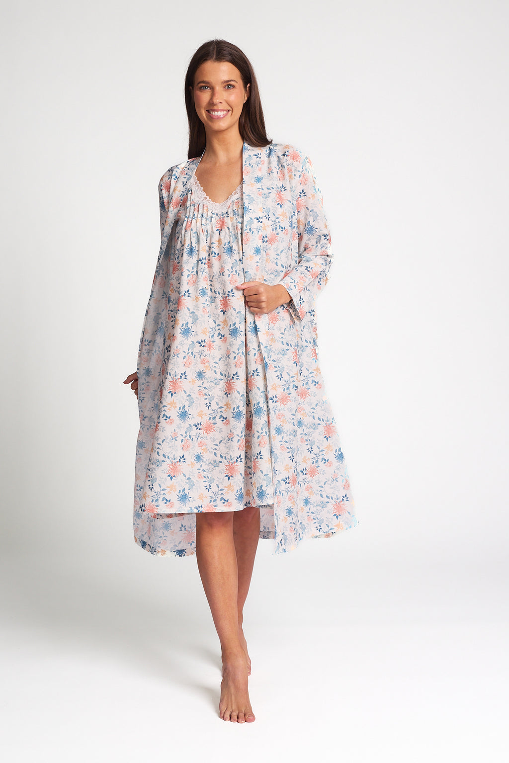 Cotton Silk Robe Light Floral