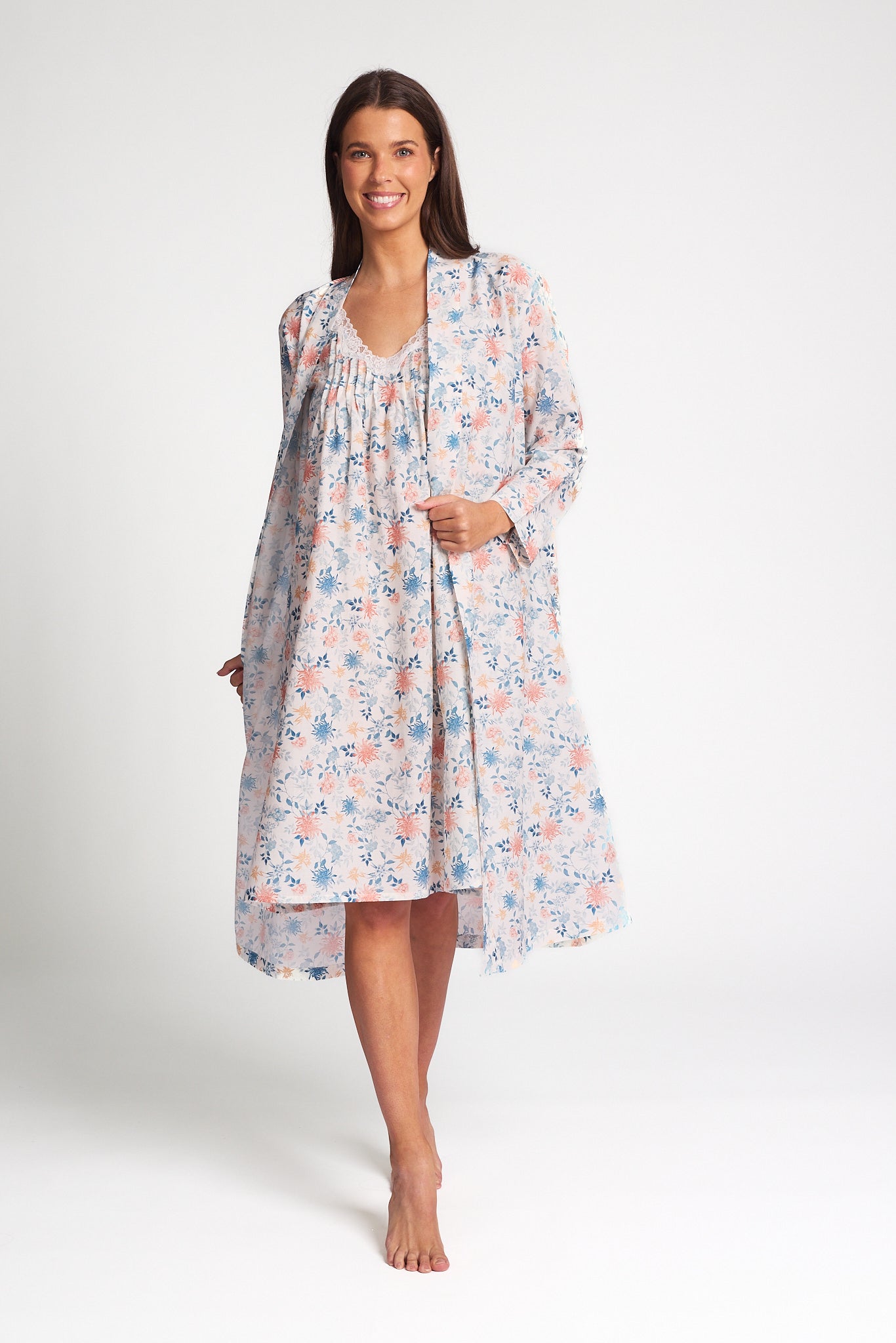 Cotton Silk Robe Light Floral