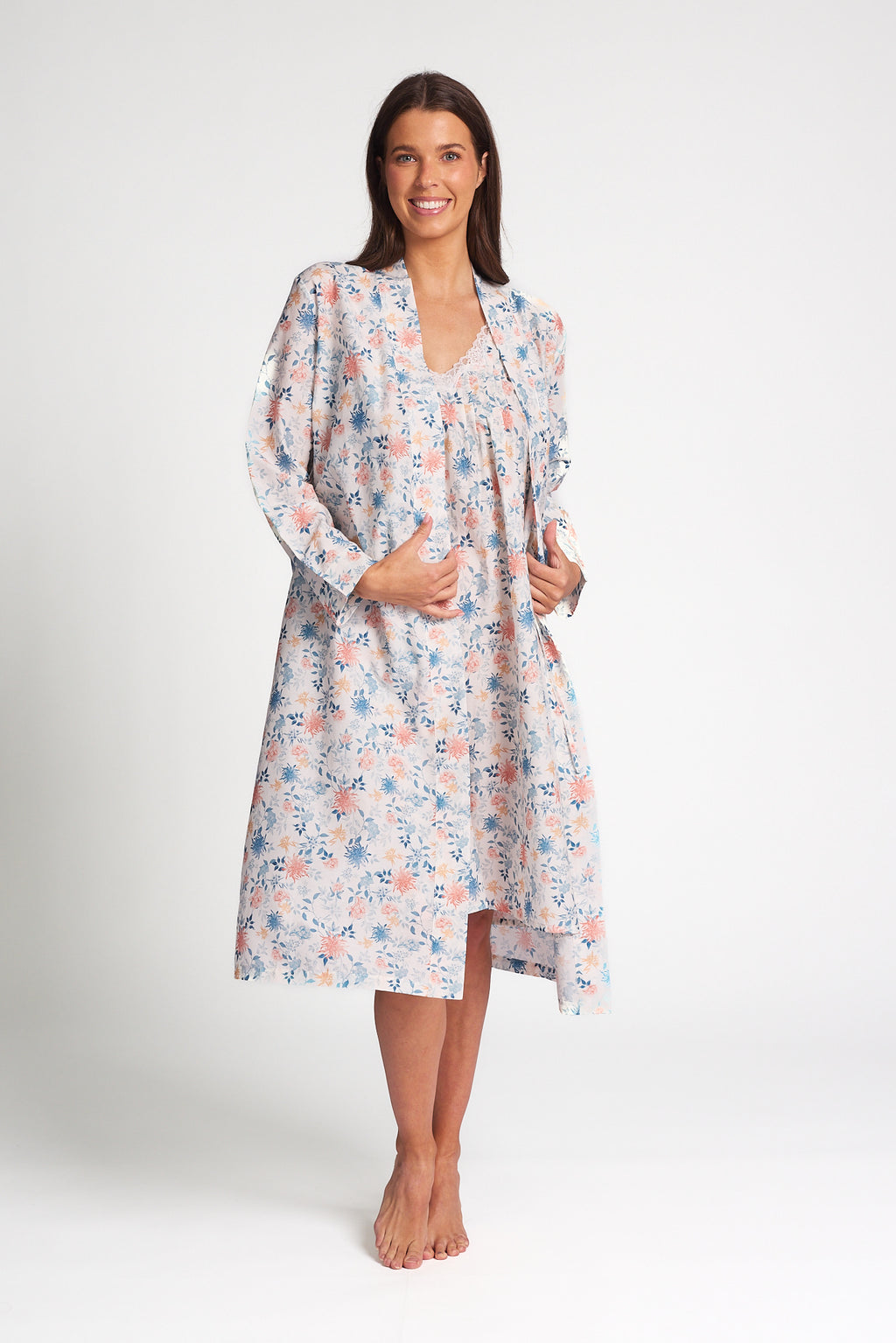 Cotton Silk Robe Light Floral