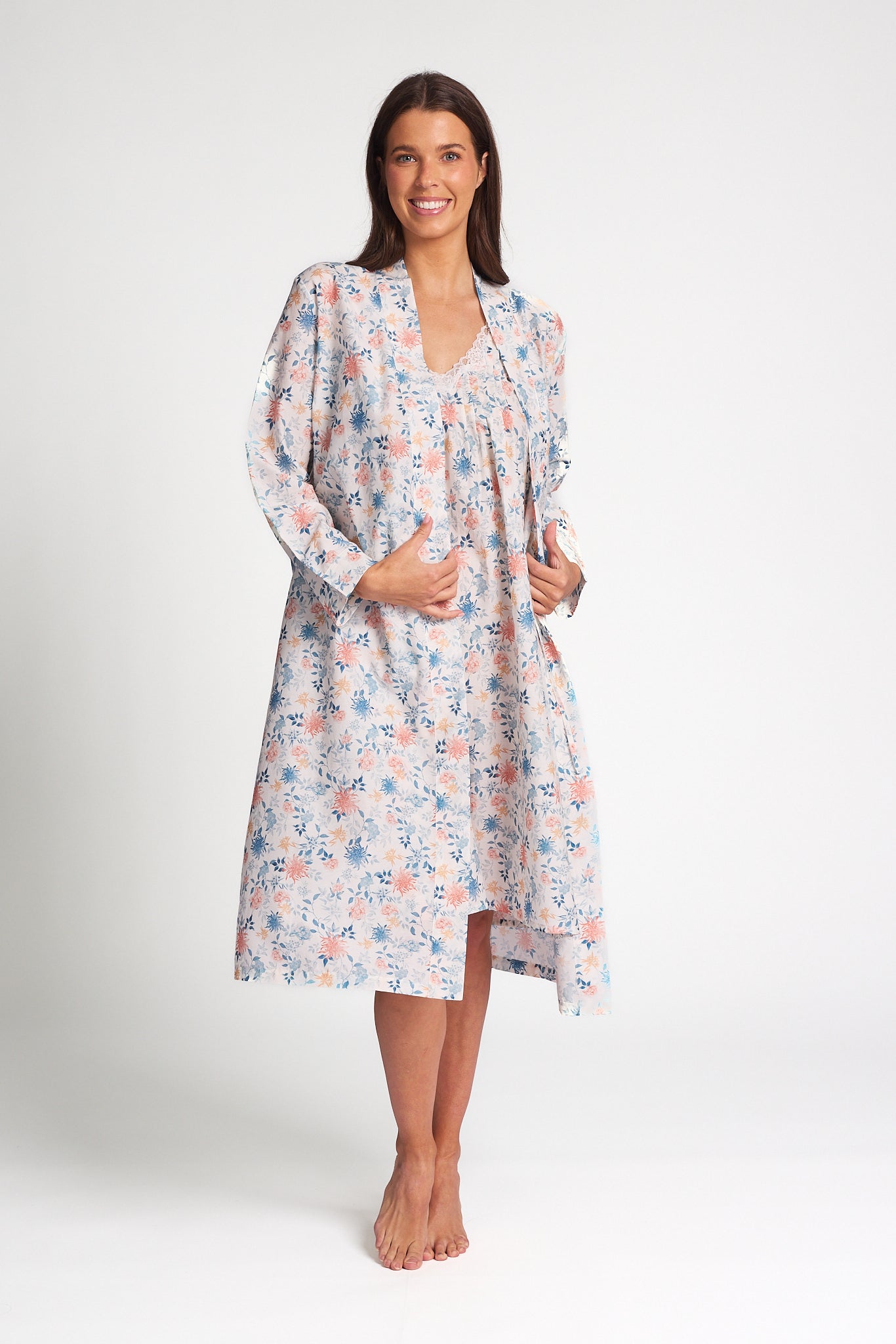 Cotton Silk Robe Light Floral