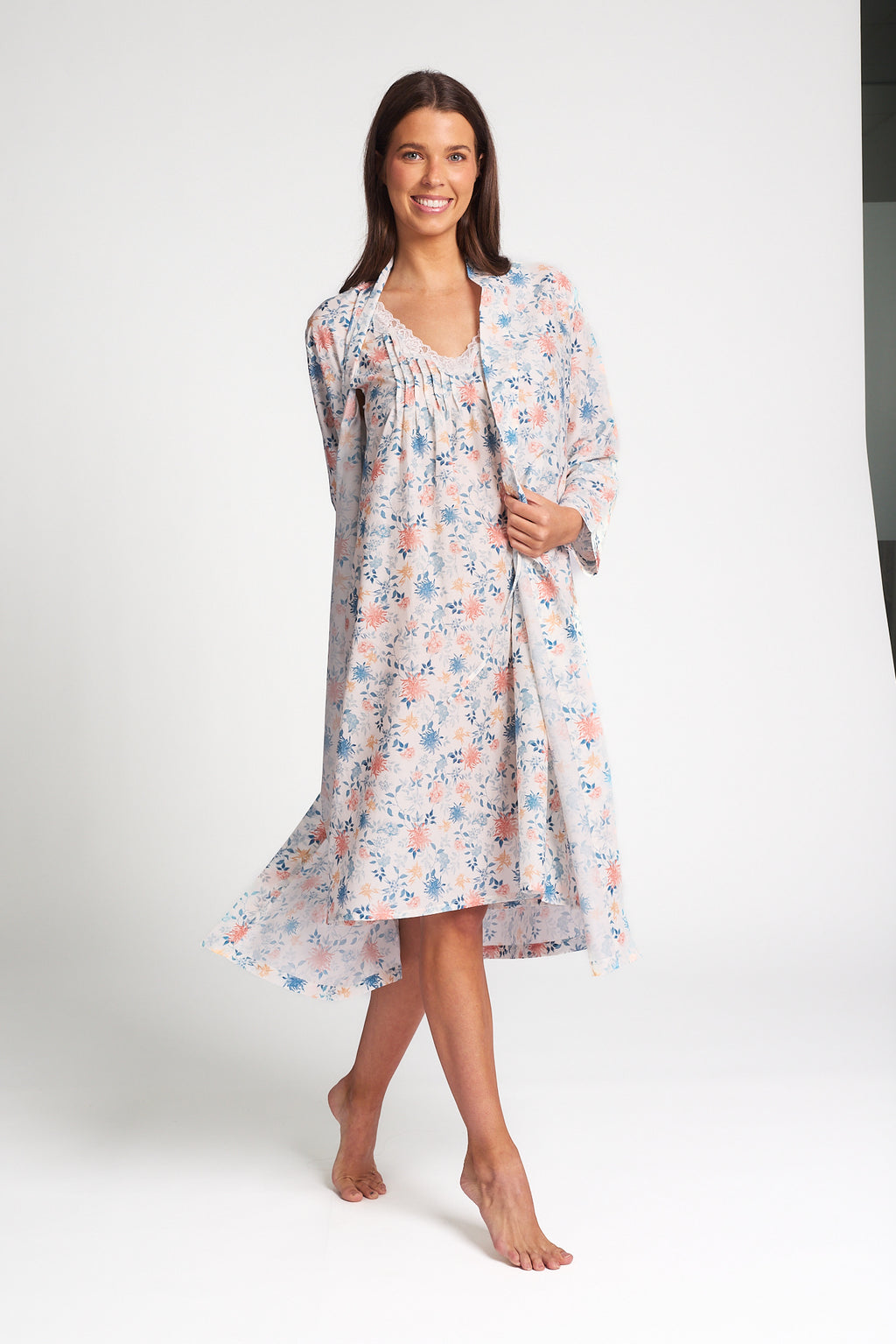 Cotton Silk Robe Light Floral