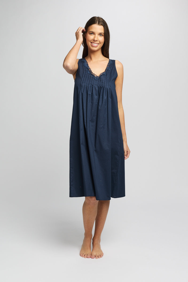 Cotton Spot Built Up Shoulder Nightie Navy
