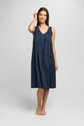 Cotton Spot Built Up Shoulder Nightie Navy