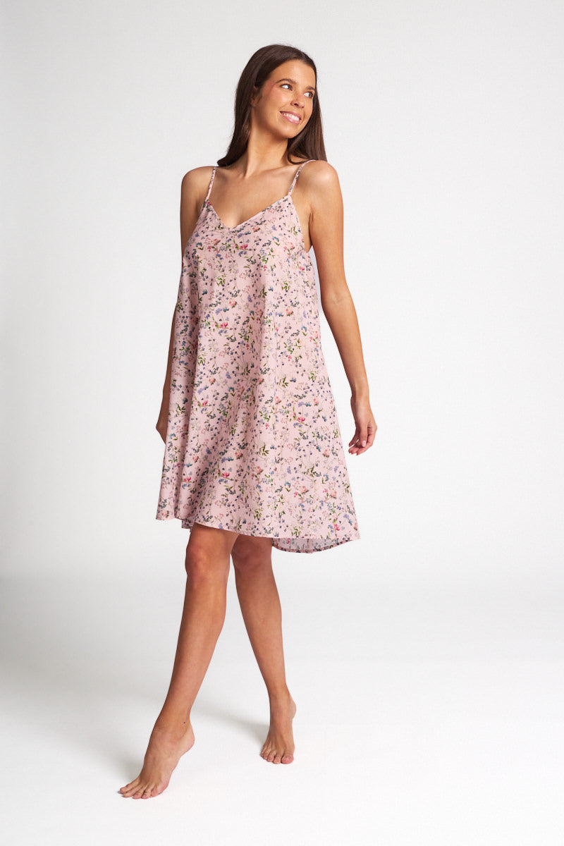 Pure Cotton Voile A-Line Nightie Botanical Pink