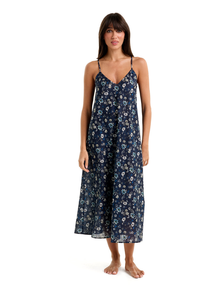 Pure Cotton Voile A-Line Long Nightie MoonLit Garden