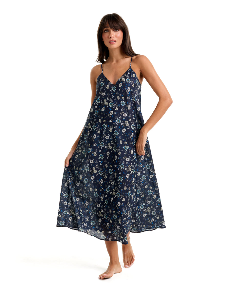 Pure Cotton Voile A-Line Long Nightie MoonLit Garden